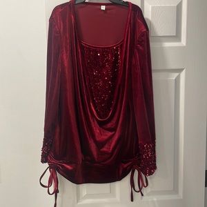 Women’s blouse, red with sequins, XL